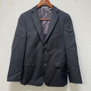 DKNY Boys Charcoal Grey 100% Wool Blazer Jacket Size 14 Formal Holiday Suit Coat